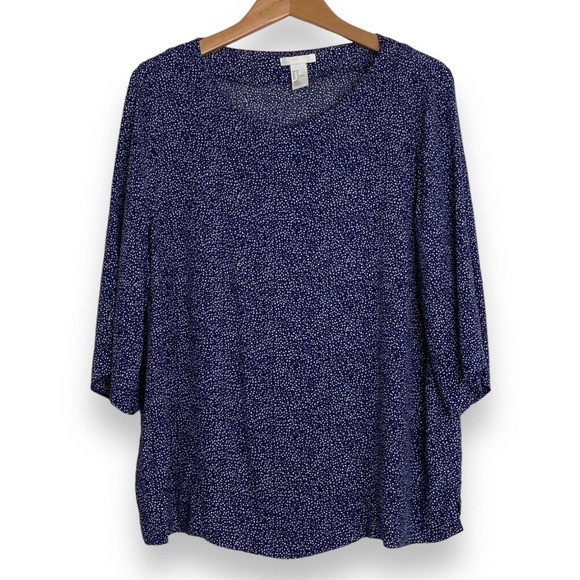 H&M Size 14 Women’s Blouse Top Navy Blue Polkadots print 3/4 sleeve lightweight - Picture 1 of 11